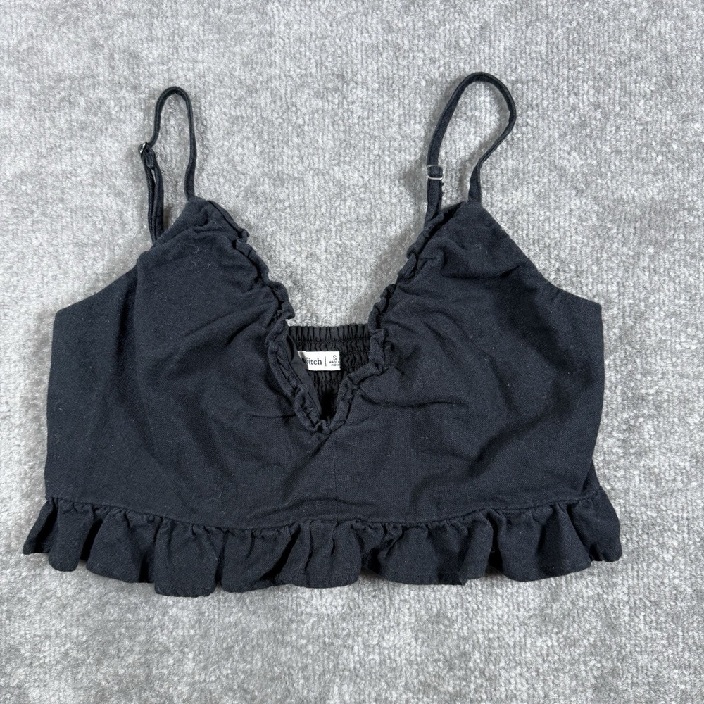 Abercrombie & Fitch Crop Top‎ Women's Small Black Ruffle Strappy Linen Blend